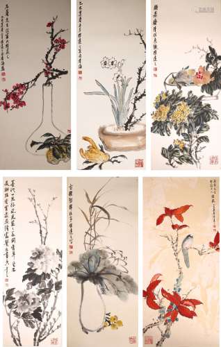 A SET OF SIX 'FLOWERS' PAINTINGS