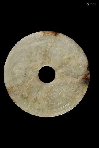 A WHITE JADE ARCHAISTIC DISC PENDANT