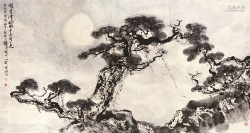 刘宝纯（b.1932） 松月图 镜芯 设色纸本