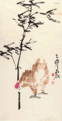 陈子庄（1913～1976） 竹鸡图 画片 设色纸本