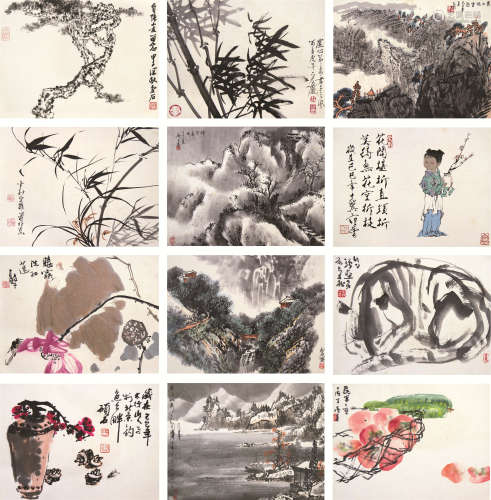 孙克纲（b.1923）溥松窗（1913～1991）白雪石（1915～2011）胡爽庵（1916～1988）范曾等（1938） 十二名家册页 册页 设色纸本