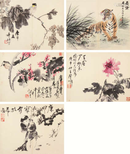 宫音（b.1937）张辛稼（1909～1991）王锡麟（b.1938）蒋凤白（1915～2004）赵逸如 （不详） 绘画 镜芯 设色纸本