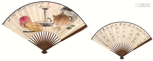 唐云（1910～1993） 清供图成扇 成扇 设色纸本 水墨纸本