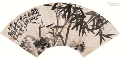 蒲华（1832～1911） 竹石图 扇面 水墨纸本