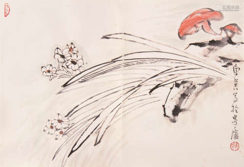 康师尧（1921～1985） 兰花 画片 设色纸本