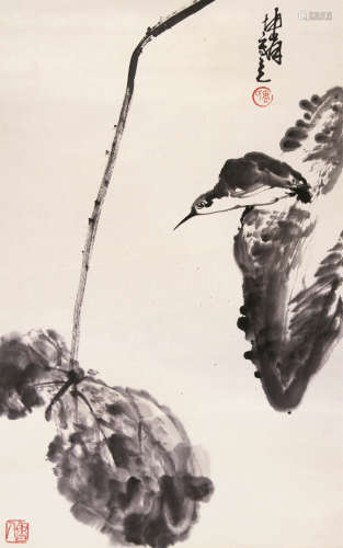 卢坤峰（1934～2018） 荷趣 立轴 水墨纸本