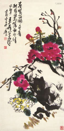 王个簃（1897～1988） 牡丹图 立轴 设色纸本