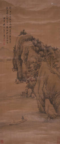 杨晋（1644～1728） 秋山泛舟 立轴 设色绢本