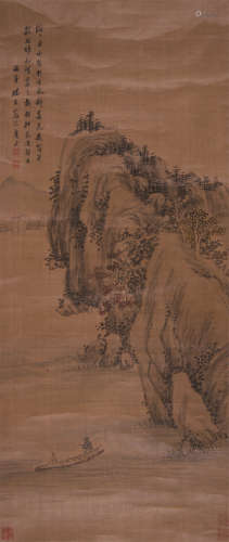 杨晋（1644～1728） 秋山泛舟 立轴 设色绢本