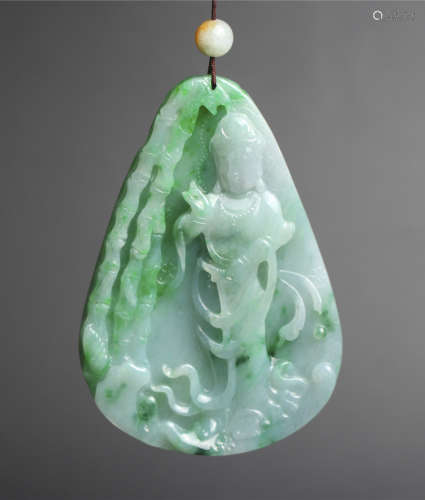 Jade with green bamboo festival Guanyin pendant