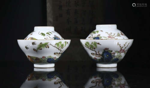a pair of cover bowls with character story