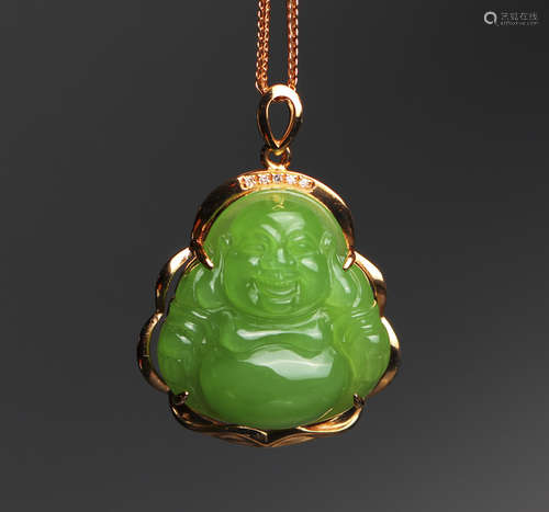 Hetian Jade 18K gold smiled Buddha pendant