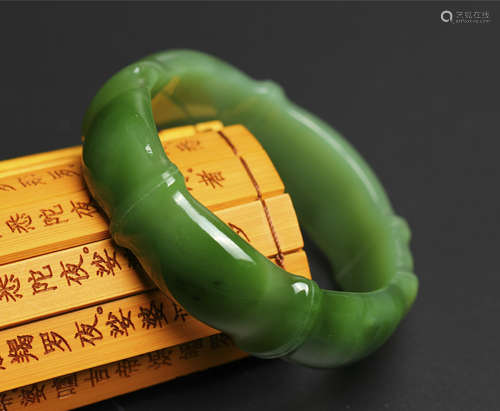 Hetian Jade spinach green bamboo bracelet