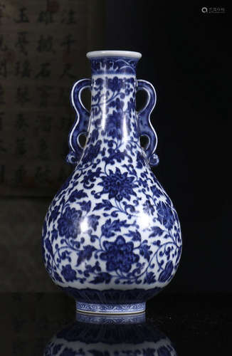 blue and white tangled flower amphota vase from Qianlong year system