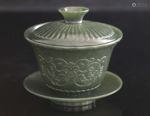 a pair of Hetian Jade cover bowls