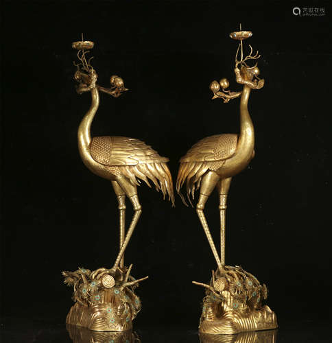 copper and gold crane ornament from Qing