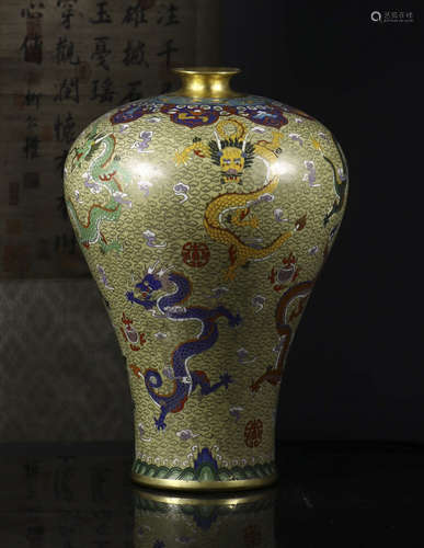 Cloisonne dragon plum bottle