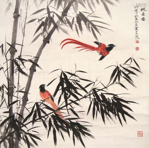 俞致贞（1915～1995）刘力上（1916～2006） 祝寿图 镜芯 设色纸本