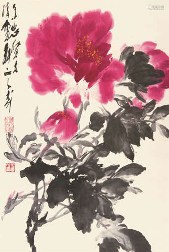 王子武（b.1936） 富贵牡丹 镜芯 设色纸本