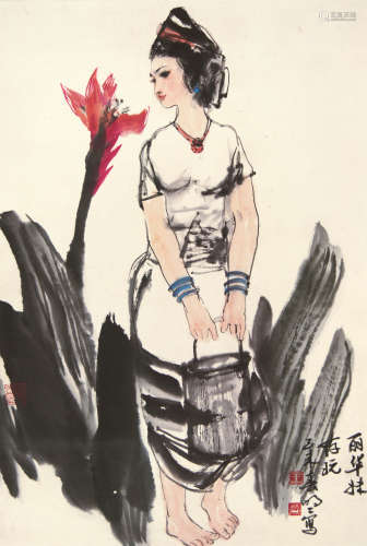 王明明（b.1952） 仕女 镜芯 设色纸本