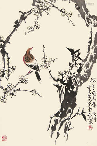 孙其峰（b.1920） 梅花竹鸟 立轴 设色纸本