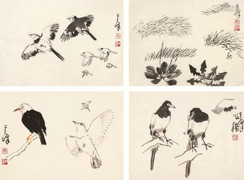 孙其峰（b.1920） 画稿四帧 画片 设色纸本