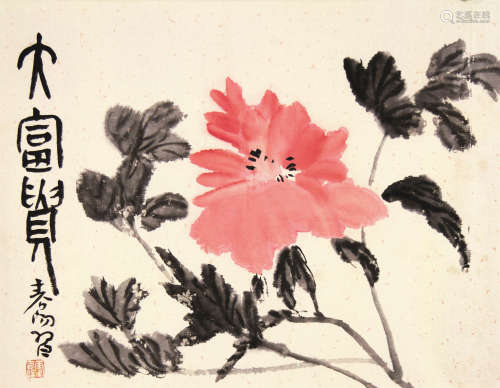 霍春阳（b.1946） 牡丹 托片 设色纸本