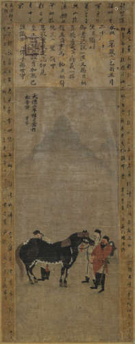 约中国17世纪，题款所注日期为1298年 赵孟頫款相马图 镜框 水墨设色纸本