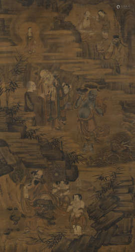 清18世纪 佚名罗汉图 镜框 水墨设色绢本