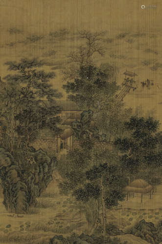 中国17/18世纪 佚名山水人物图册页八 镜框 皆水墨设色绢本