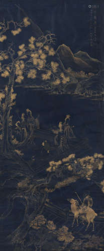 或为清18/19世纪，题款所注日期为1696年 禹之鼎款瑶池仙会图 镜框 纸本描金