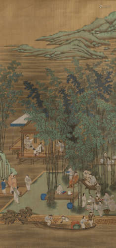 约清18世纪 佚名竹溪六逸图 绢本立轴 水墨设色