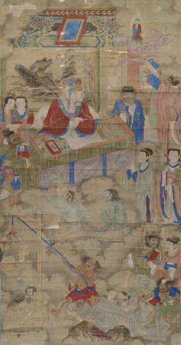 约16世纪，中国或朝鲜风格 佚名阎王图 有框 水墨设色绢本