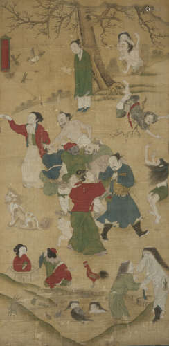 中国16/17世纪 佚名众生皆苦图 镜框 水墨设色绢本