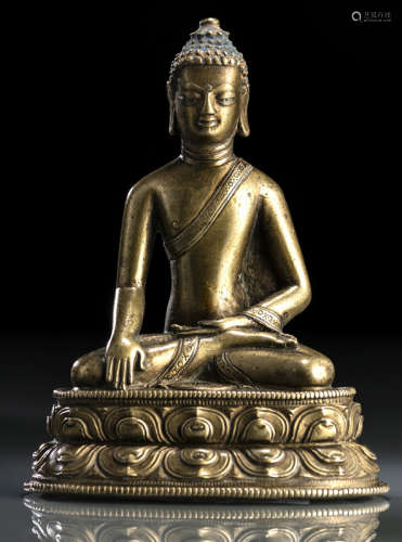 明15世纪，西藏风格 释迦牟尼佛莲座铜坐像