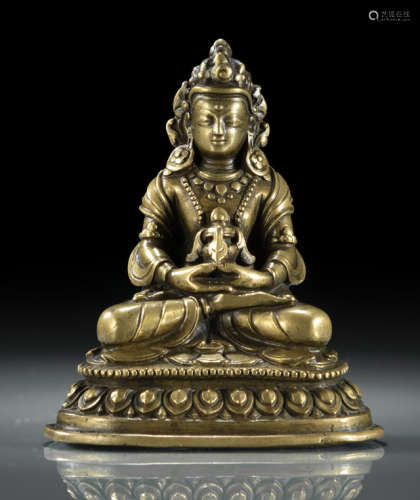 清18世纪，西藏风格 无量寿佛莲座铜坐像
