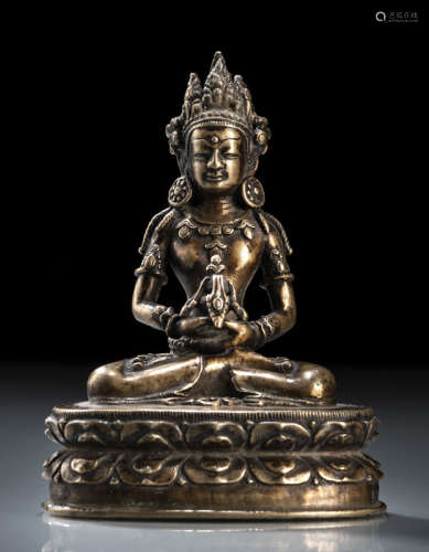 明15世纪，西藏风格 无量寿佛莲座铜坐像