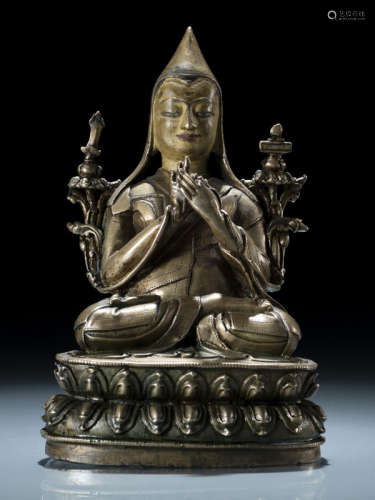 明16世纪，西藏西部地区风格 宗喀巴莲座铜坐像