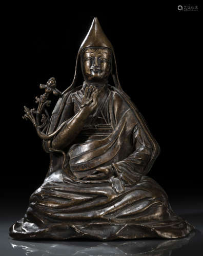 约中国17世纪，西藏风格 喇嘛铜坐像