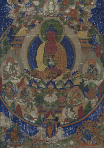 清19世纪，西藏风格 无量光佛唐卡