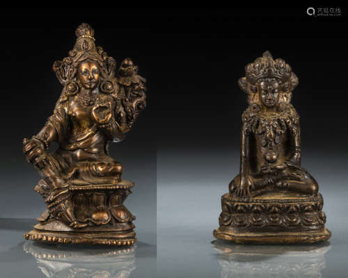清19世纪，西藏风格 铜坐像二