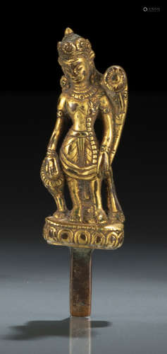 或为15世纪，尼泊尔风格 铜鎏金莲花手菩萨莲座立像