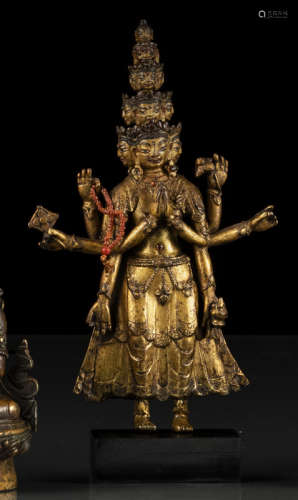 清18世纪，西藏风格 铜鎏金准提菩萨立像