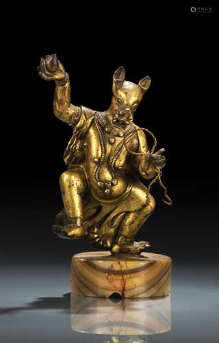 清18世纪，西藏风格 铜鎏金神明立像