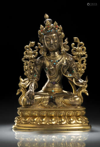 清18世纪晚期，汉藏风格 白度母莲座铜坐像