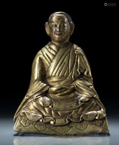中国17/18世纪，西藏风格 铜鎏金喇嘛坐像