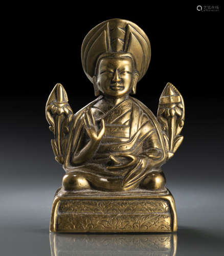 清18/19世纪，汉藏风格 罕见章嘉·若必多杰铜坐像