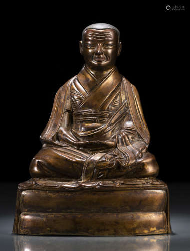 约清19世纪，西藏风格 喇嘛铜坐像