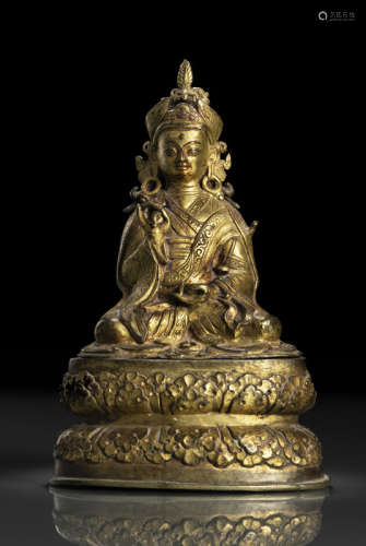 18世纪，不丹风格 莲花生莲座铜坐像