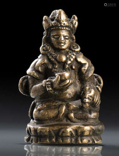 清19世纪，汉藏风格 毗沙门天莲座铜坐像